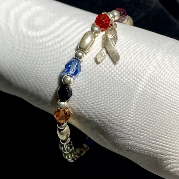 WM# Sterling 925 Silver & multi colored crystal bracelet - Picture 2 of 7